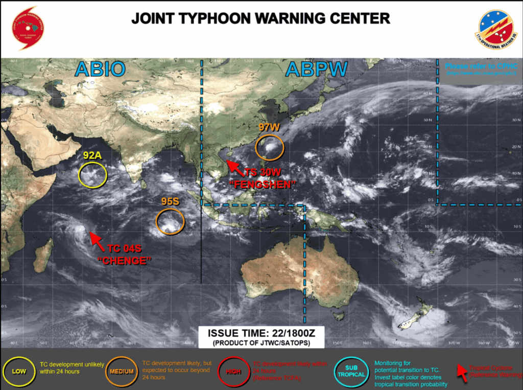 米軍JTWC 台風26号たまご 最新衛星画像(97W)2025年10月22日18:00Z時点