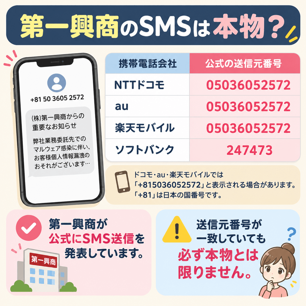 第一興商のSMS公式送信元番号05036052572・247473と詐欺への注意点